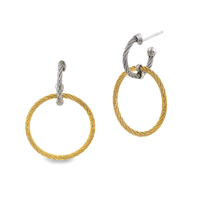 Cable Double Hoop Drop Earrings