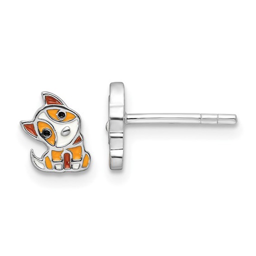 [FEAR.00076603] Sterling Silver RH-plated Multicolor Enameled Dog Children's Post Earrings