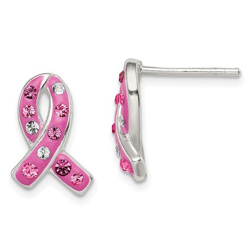 [FEAR.00078073] Sterling Silver Pink Stellux Crystal Ribbon Post Earrings