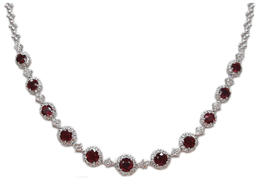 [GJNK.00078330] Ruby & Diamond Haloed Necklace
