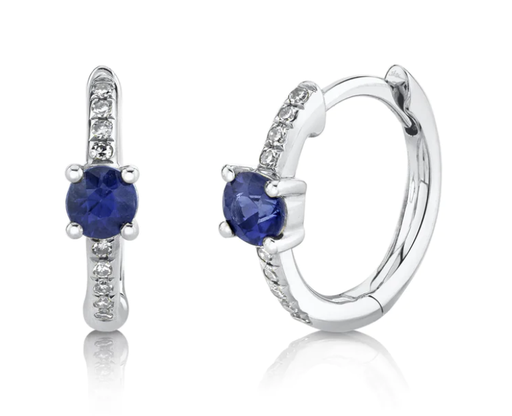[FEAR.00078408] 0.06CT DIAMOND & 0.33CT BLUE SAPPHIRE HUGGIE EARRING