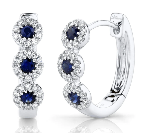 [FEAR.00078409] 0.15CT DIAMOND & 0.30CT BLUE SAPPHIRE HUGGIE EARRING