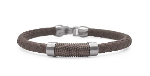 [FBRA.00078540] Men’s Chocolate Leather & Twisted Cable Bracelet