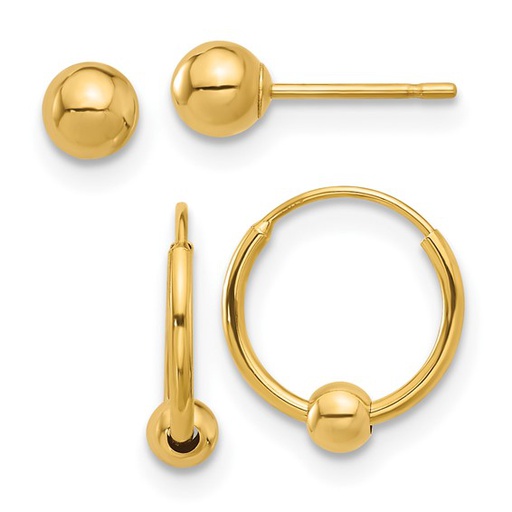 [GERR.00079169] 14K Polished Ball and Hoop Earring Set
