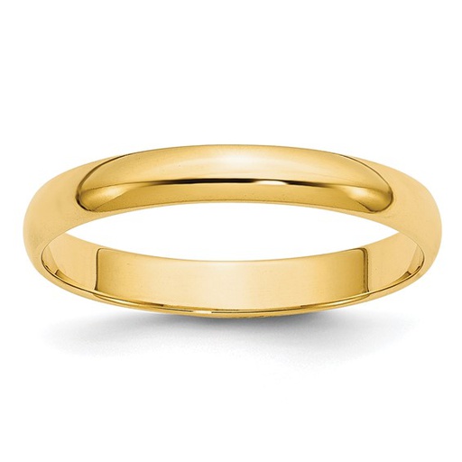 14k Yellow Gold 3mm Lightweight Half Round Wedding Band