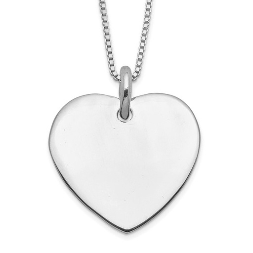[FNEC.00079348] Sterling Silver Engraveable Heart on Box Chain 18 inch Necklace