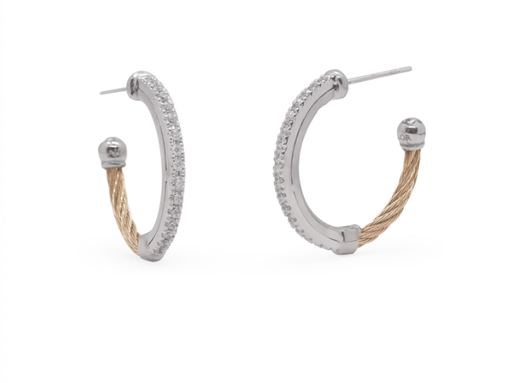 Cable Small Hoop Earrings with 18kt Gold & Diamonds