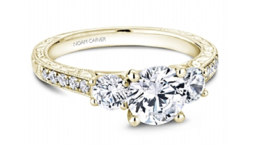 Three Stone Engagement Ring with 12 Side Stones