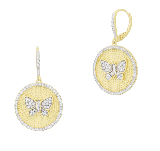 [FEAR.00079869] Butterflies in Bloom Textured Shield Leverback Earrings