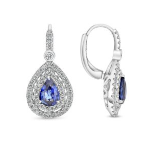 [GJER.00080235] Pear Sapphire with Double Row of Diamond Halo Earrings