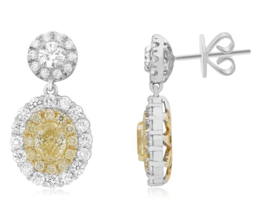 [DERR.00080273] Oval Fancy Yellow Diamond With White Diamond Halo Earrings