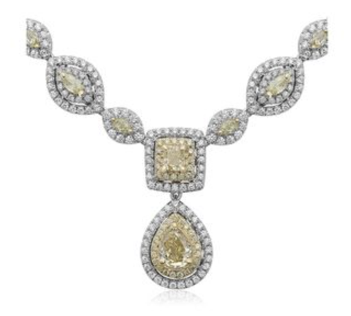 [DNCK.00080274] Two Toned Double Halo Yellow Diamond Necklace
