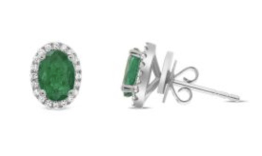 [GJER.00080290] Oval Emerald with Diamond Halo Studs