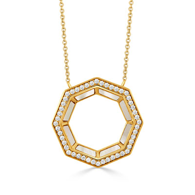 [GJNK.00080430] MOP and Diamond Hexagon Necklace