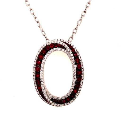 [GJNK.00080492] Oval Gemstone and Diamond Pendant and Necklace