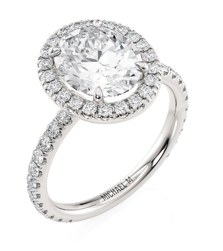 Oval Halo Ring with 3/4 Diamond Band Mounting