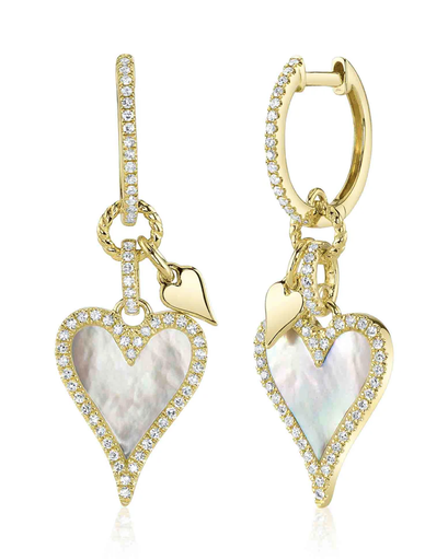 [DERR.00081078] HEART MOP AND DIAMOND DANGLE EARRINGS