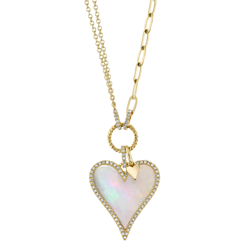 [DNCK.00081104] 0.20CT DIAMOND & 2.07CT MOTHER OF PEARL HEART PAPER CLIP LINK NECKLACE