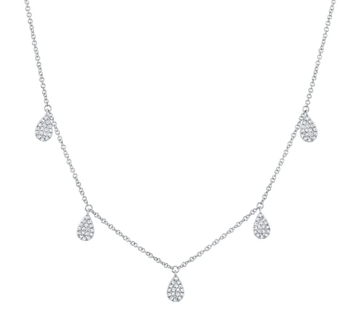 [DNCK.00081120] 5 STATION TEARDROP DIAMOND PAVE NECKLACE