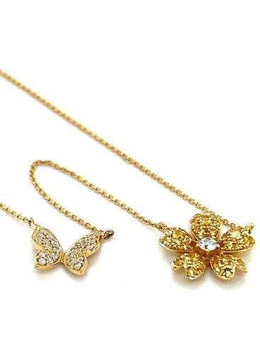 [DNCK.00081218] YG Sapphire and Diamond Flower Butterfly Necklace