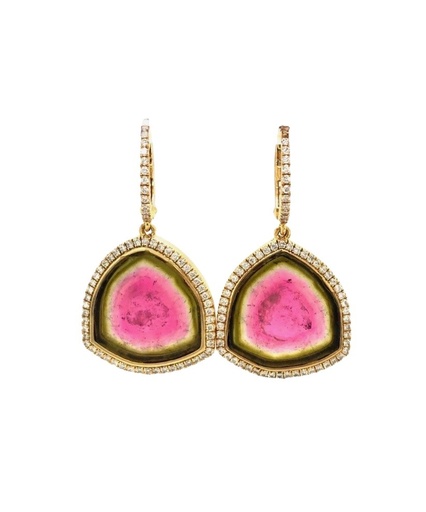 [GJER.00081282] Watermelon Tourmaline Slice Earrings