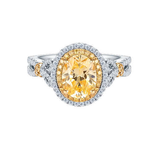 [ENGR.00081554] CZ w/ Double Halo Yellow & White Diamond Engagement Ring