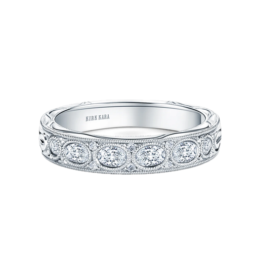[WDDG.00081563] Leaf Oval Accent Diamond Wedding Band