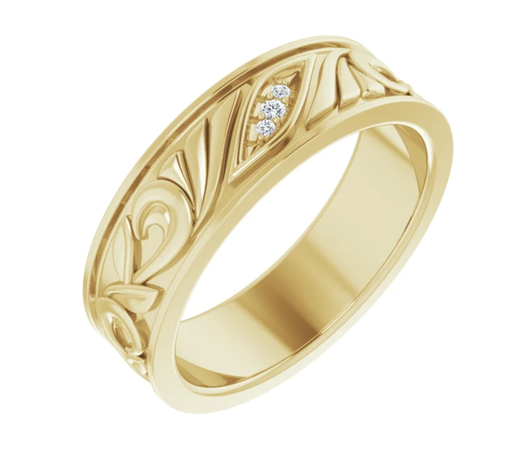 [WDMD.00081722] YG Graphic Mens Wedding Band w/ Diamonds