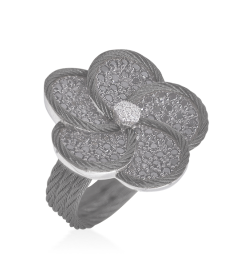 [DRNG.00082085] Forget-Me-Not Flower Ring with 18kt Gold & Black Diamonds