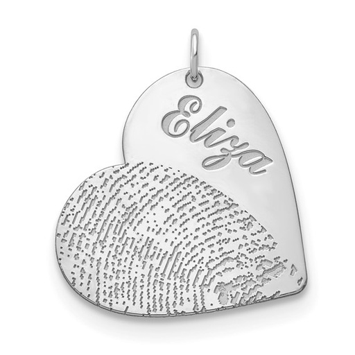 [GPND.00082111] White Gold Name and Fingerprint Heart Charm