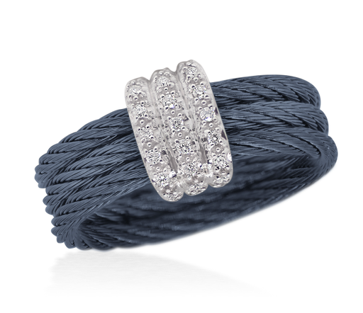 Cable 3-Row Band Ring with 18kt Gold & Diamonds