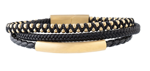 [FBRA.00083203] Brass Tone and Leather Bracelet
