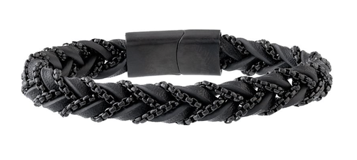 [FBRA.00083207] Leather and Beaded Stainless Bracelet