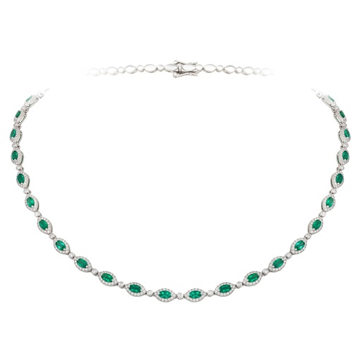 [GJNK.00083640] Oval Emerald and Round Diamond Tennis Necklace
