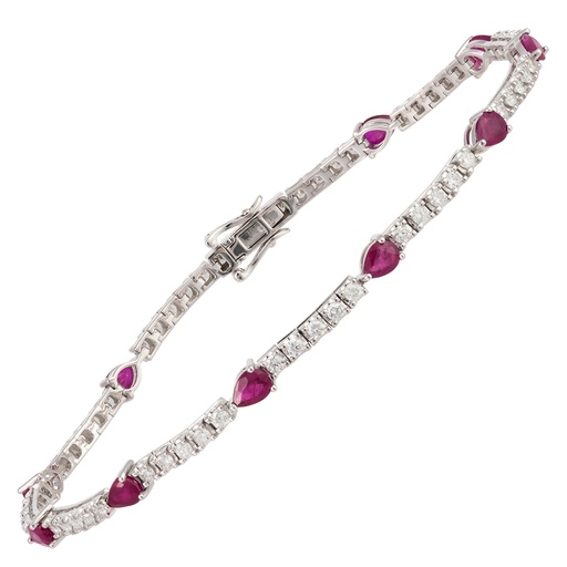 [GJBR.00083662] Pear Rubies on Diamond Tennis Bracelet
