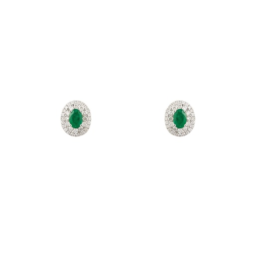 [GJER.00083670] Emerald Earrings with Double Halo Diamonds